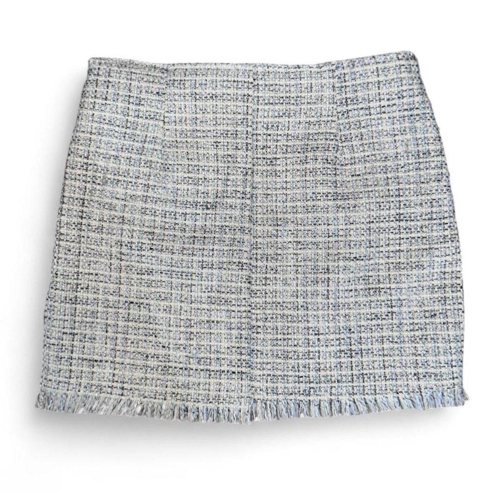 Bishop + Young Women's Tweed Mini-Skirt Fringe Hem Zipper Ivory - Picture 2 of 7